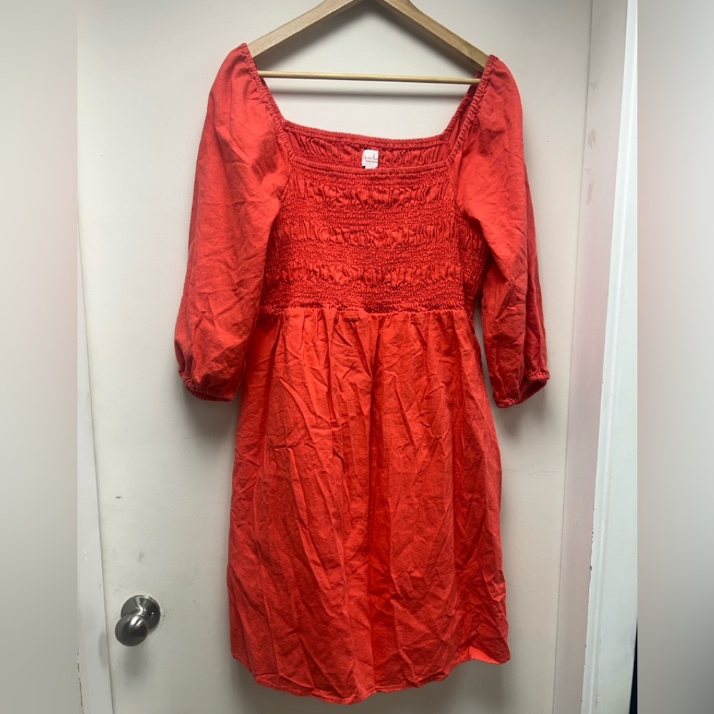 Coral Red Smocked Dress — Isabel Maternity by Ingrid & Isabel